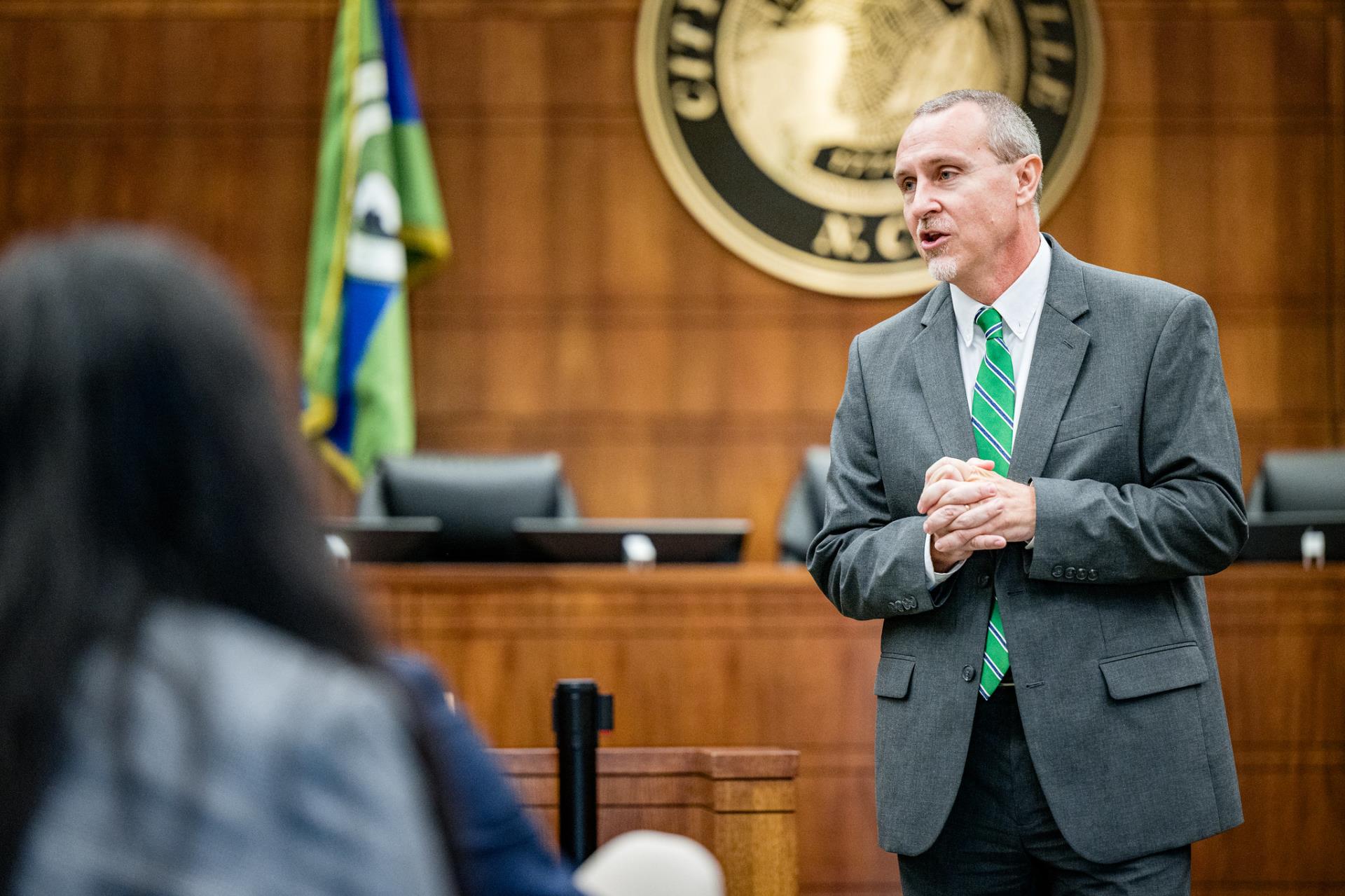 Michael Cowin speaking at swearing-in ceremony