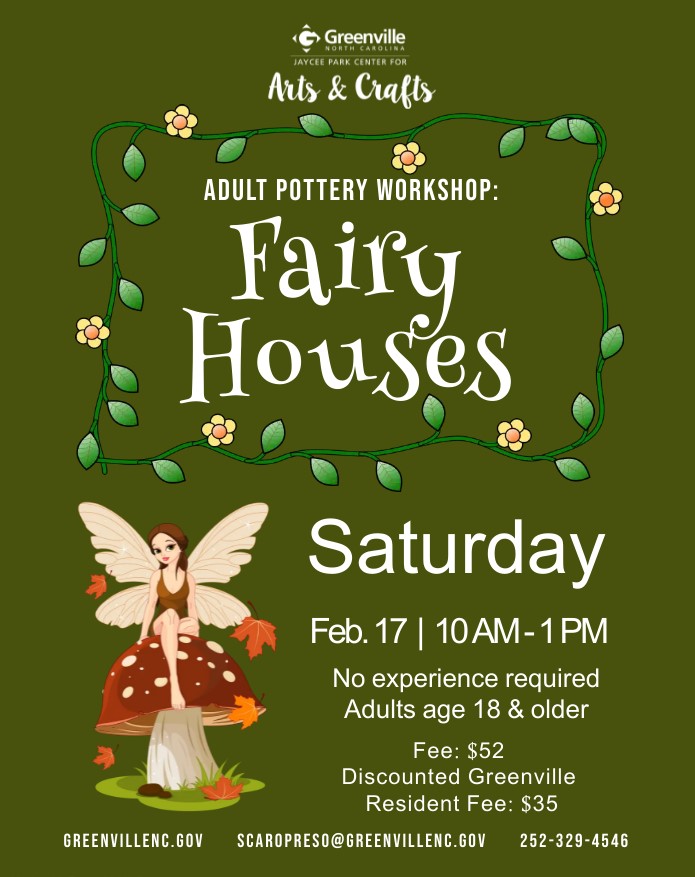 Adult Pottery Workshop - fairy houses - Feb. 2024 flyer